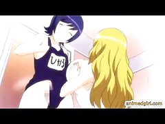 Swimsuit hentai shemale gets titjob by busty anime